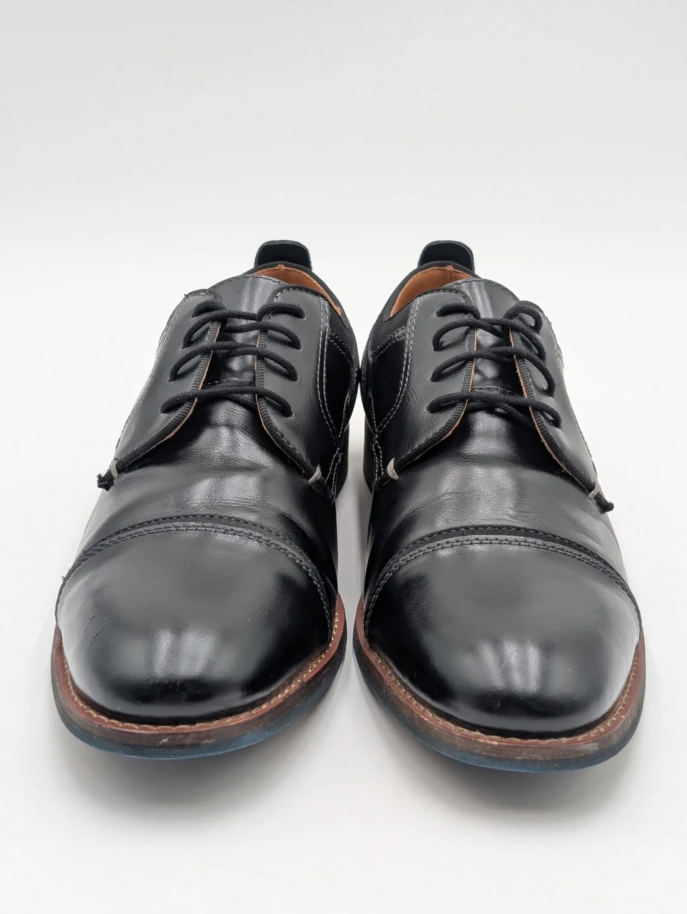 Dockers Men Sz 9.5 Black High-Quality Cap-Toe Oxfords Brown Trim Cushion Footbed